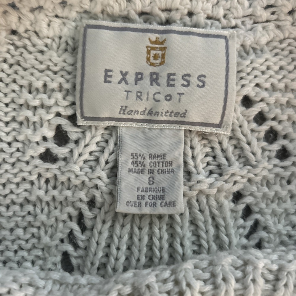 Express Tricot Handknit Crochet Boho Lace Cream‎ Ivory Pullover Sweater Small - Picture 4 of 6
